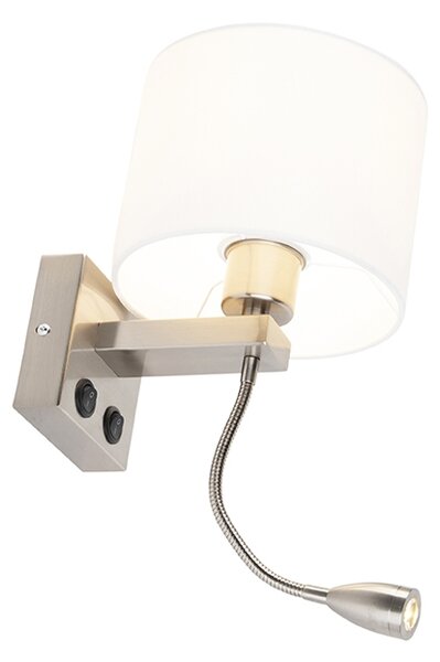 Lampada da parete moderna in acciaio con paralume bianco - Brescia