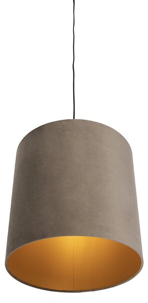 Lampada a sospensione con paralume in velluto color tortora con oro 40 cm - Combi
