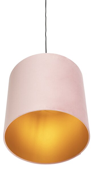 Lampada a sospensione con paralume in velluto rosa con oro 40 cm - Combi