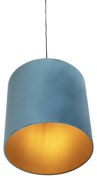 Lampada a sospensione con paralume in velluto blu con oro 40 cm - Combi