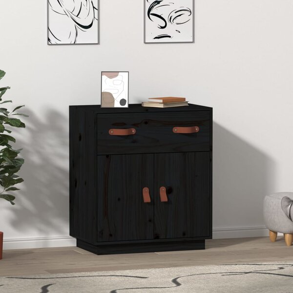 Credenza Nera 65,5x40x75 cm in Legno Massello di Pino