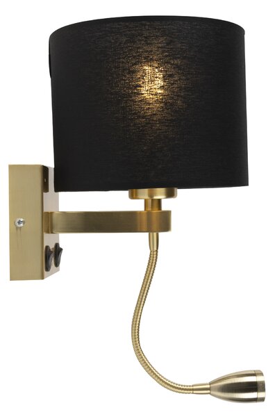 Applique da parete Art Déco oro con USB e paralume nero - Brescia