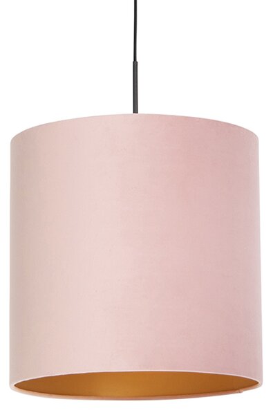 Lampada a sospensione con paralume in velluto rosa con oro 40 cm - Combi