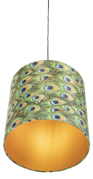 Lampada a sospensione con paralume in velluto pavone con oro 40 cm - Combi