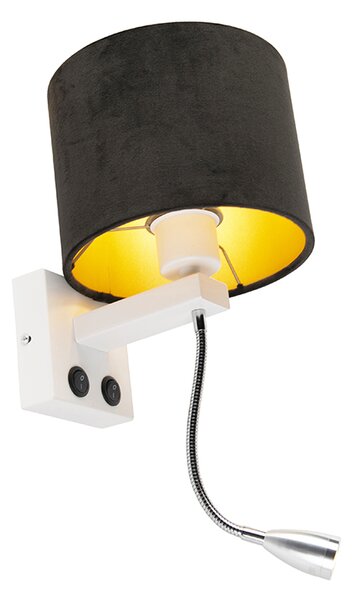 Lampada da parete moderna bianca con paralume in velluto nero - Brescia