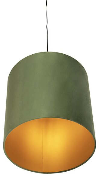 Lampada a sospensione con paralume in velluto verde con oro - Combi