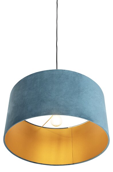 Lampada a sospensione con paralume in velluto blu con oro 50 cm - Combi