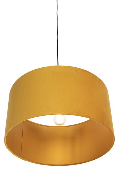 Lampada a sospensione nera con paralume in velluto giallo con oro 50 cm - Combi