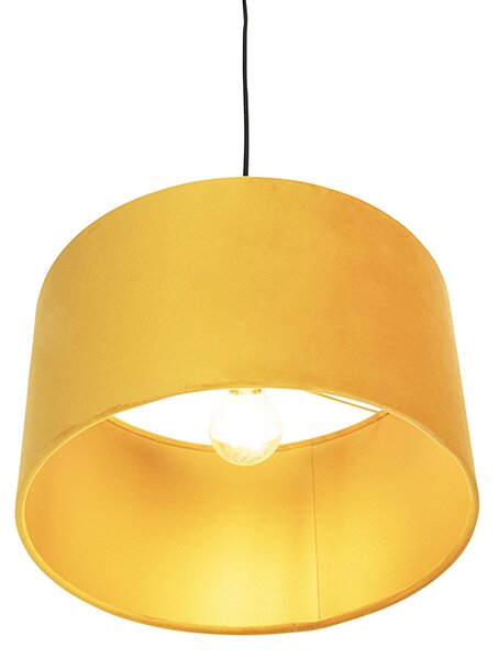 Lampada a sospensione con paralume in velluto ocra con oro 35 cm - Combi