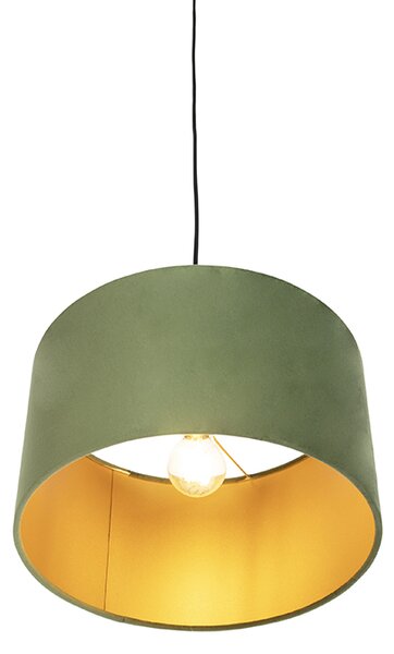 Lampada a sospensione con paralume in velluto verde con oro 35 cm - Combi