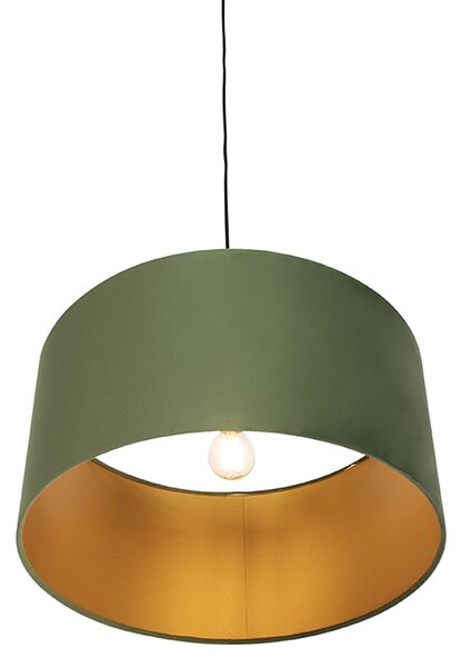 Lampada a sospensione con paralume in velluto verde con oro 50 cm - Combi