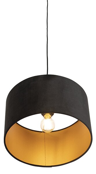 Lampada a sospensione con paralume in velluto nero con oro 35 cm - Combi