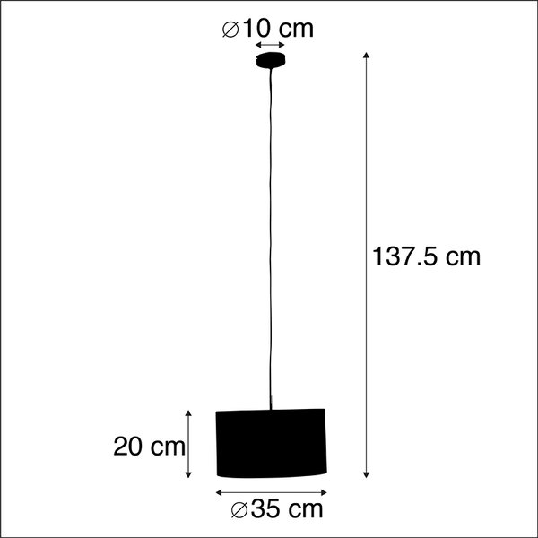 Lampada a sospensione con paralume in velluto color tortora con oro 35 cm - Combi