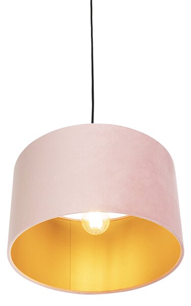 Lampada a sospensione con paralume in velluto rosa e oro 35 cm - Combi
