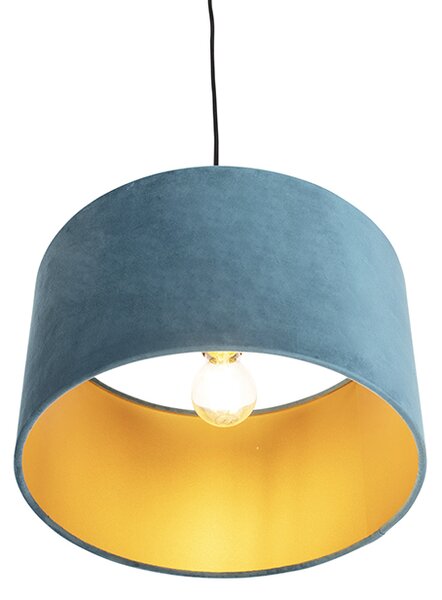 Lampada a sospensione con paralume in velluto blu con oro 35 cm - Combi