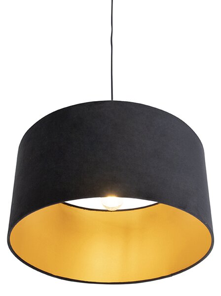 Lampada a sospensione con paralume in velluto nero con oro 50 cm - Combi