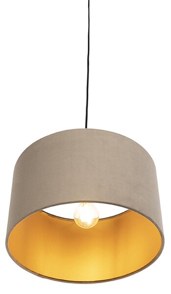 Lampada a sospensione con paralume in velluto color tortora con oro 35 cm - Combi