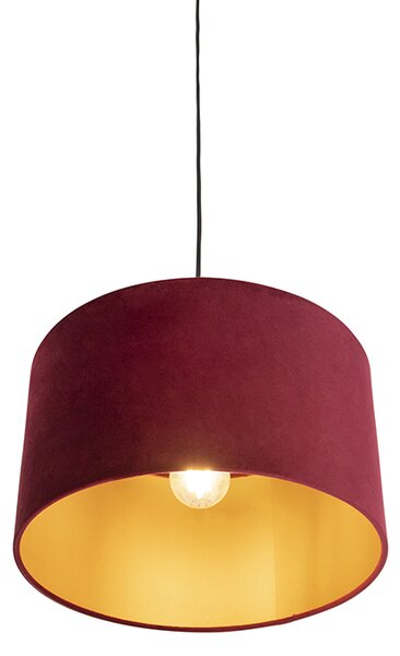 Lampada a sospensione nera con paralume in velluto rosso e oro 35 cm - Combi