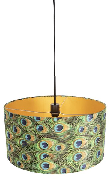 Lampada a sospensione con paralume in velluto pavone con oro 50 cm - Combi