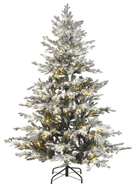 Albero di natale artificiale bianco sintetico 180 cm innevato pre innevato con neve rami innevati led lucine natalizie Beliani