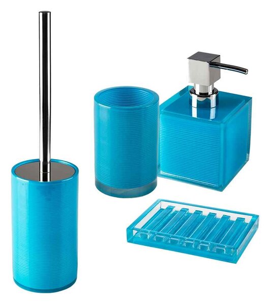 Set accessori 4 pezzi Dispenser Bicchiere Porta sapone e Scopino serie Billy Blue di Cipì