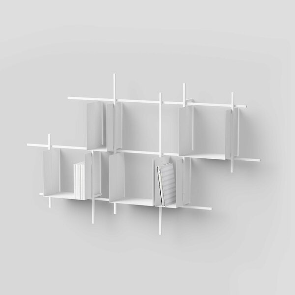 Pezzani Libreria da parete larga con struttura e contenitori in acciaio design moderno - Libra