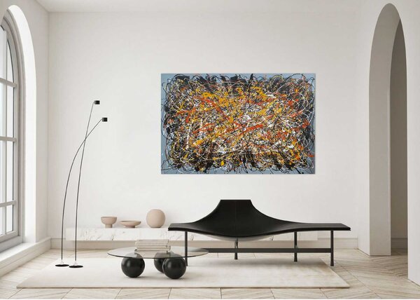 Agave Quadro moderno dipinto a mano su tela "Omaggio a Pollock" 150x100 Tela Dipinti su Tela Quadri per soggiorno