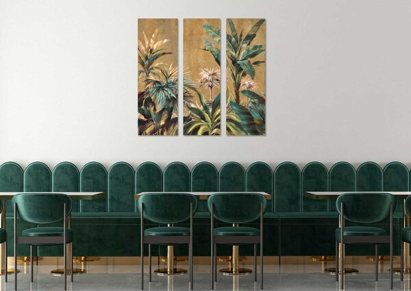 Agave Quadro moderno floreale dipinto a mano su tela Set 3 pz "Clorofilla" 40x120 -