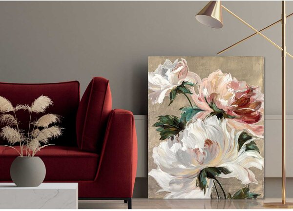 Agave Quadro moderno floreale dipinto a mano su tela "Elegant roses 2" 80X100 -