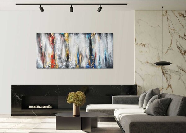 Agave Quadro astratto moderno dipinto a mano su tela "Bagliori" 150x70 Tela Dipinti su Tela Quadri per soggiorno