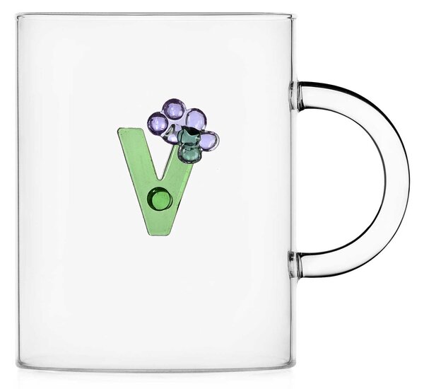 Ichendorf Mug in vetro con alfabeto fiorito lettera "V" GreenWood Vetro Verde