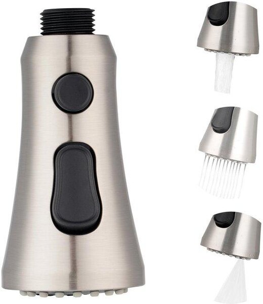 Rubinetto da cucina con 3 getti, doccetta intercambiabile, rubinetto da cucina, doccetta rimovibile, attacco per rubinetto, miscelatore da cucina G1/2, braccio estraibile, nichel spazzolato