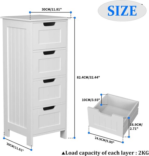 Comodino - Armadietto contenitore - 4 cassetti - 1 anta - Autoportante - Struttura in plastica - Avorio