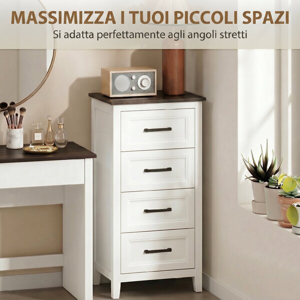 HOMCOM Cassettiera con 4 Cassetti, Mobile Alto per Camera da Letto e Soggiorno | Aosom Italy