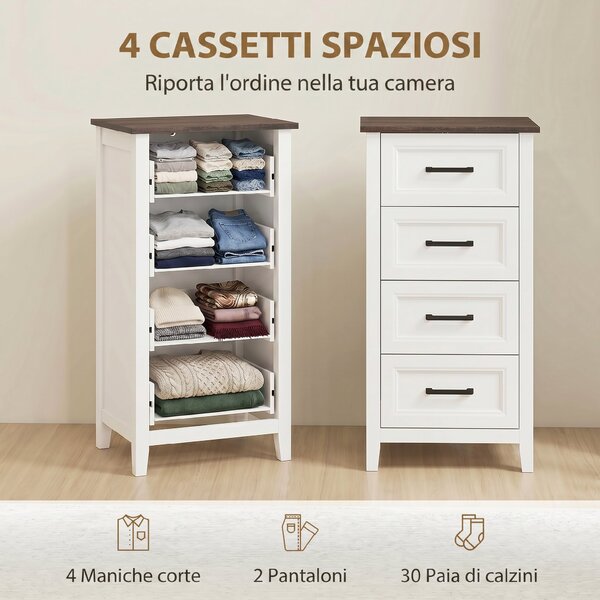 HOMCOM Cassettiera con 4 Cassetti, Mobile Alto per Camera da Letto e Soggiorno | Aosom Italy