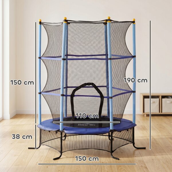 HOMCOM Trampolino Elastico per Bambini Ø1.6x1.9 m con Rete di Sicurezza e Pali Imbottiti, Età 3-10 Anni, Blu