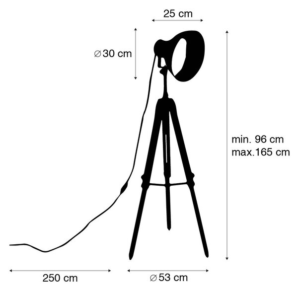 Lampada da terra industriale tripode nera con legno - Manghi