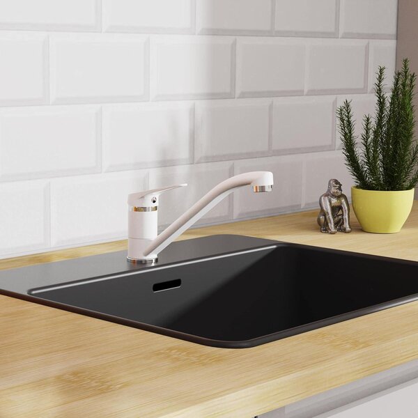 SPEED Rubinetto da cucina girevole a 360° - doppio lavello - miscelatore monocomando salvaspazio - bianco NI182SCR-W