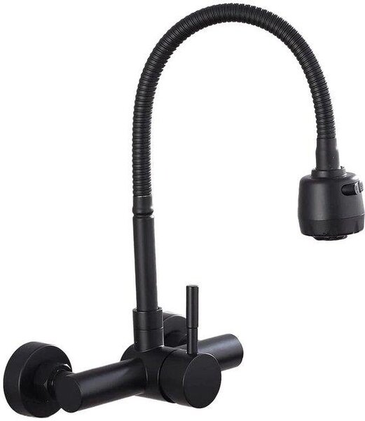 Rubinetto da cucina RVS con deviazione girevole a 360°, nero