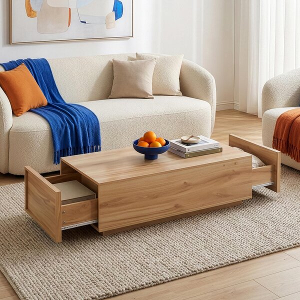 Tavolino da salotto "Turur" Tavolino da salotto 104 x 50 x 40 cm con 2 cassetti integrati rettangolari effetto rovere