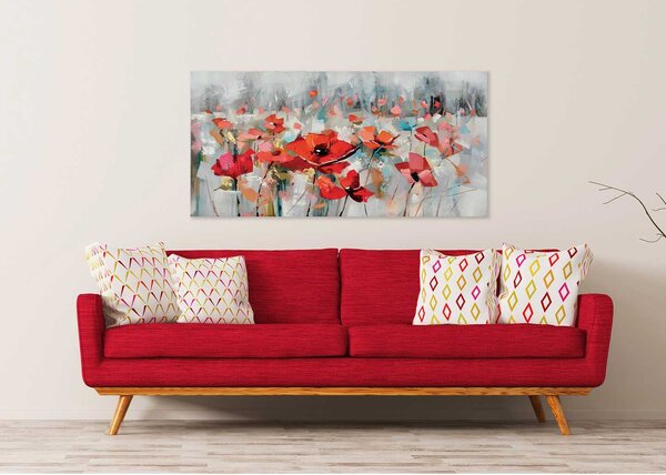 Agave Quadro moderno stile floreale dipinto a mano su tela 140x70 "Sfumature di fiori" Tela Dipinti su Tela