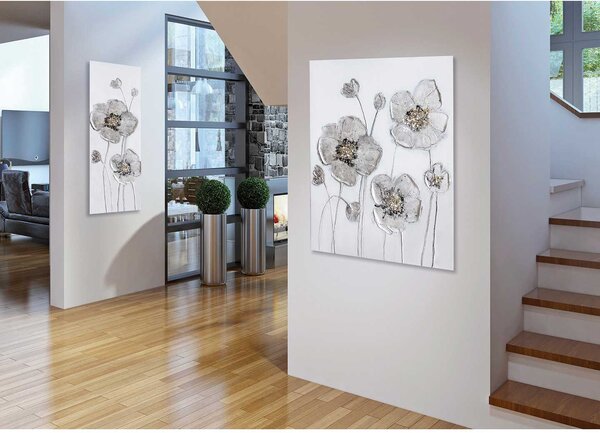 Agave Quadro moderno floreale dipinto a mano su tela 40x120 "Silver flowers 2" Tela Dipinti su Tela