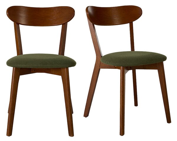 Sedie vintage in legno scuro e tessuto effetto velluto strutturato verde kaki (lotto da 2) DOVE