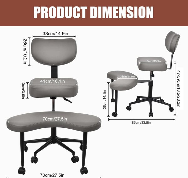 Sedia da meditazione - Sedia da salotto - Ergonomica - Per la posizione a gambe incrociate/posizione del loto - Poggiapiedi regolabile in altezza - Supporto posturale - Facile da montare - Grigio