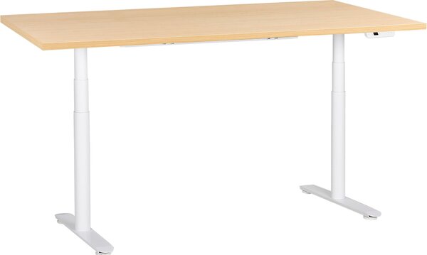 BELIANI Scrivania regolabile in altezza piano marrone chiaro struttura in acciaio bianco 180 x 72 cm regolazione elettrica in altezza ufficio moderno