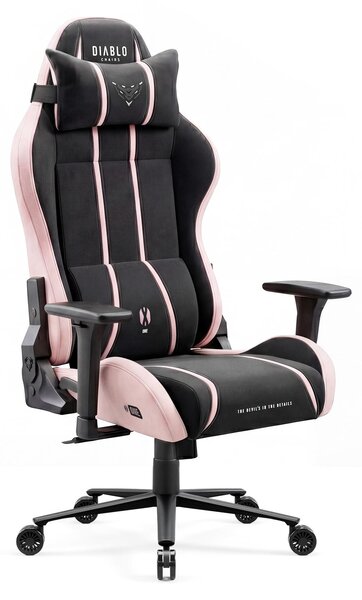 Sedia da gaming Diablo Chairs X-One 2.0 in tessuto, sedia da ufficio ergonomica, sedia girevole, taglia normale, nera e rosa