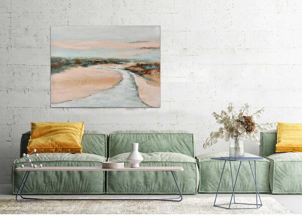 Agave Quadro con paesaggio campestre dipinto a mano su tela "Sand River" 120x90 Tela,Cotone Dipinti su Tela Quadri per soggiorno