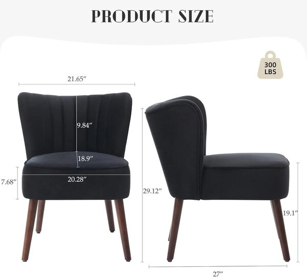 Poltrona ergonomica dal design minimalista - Poltrona singola da lounge senza braccioli - Stile mid-century - Seduta imbottita - Struttura in legno - Colore nero