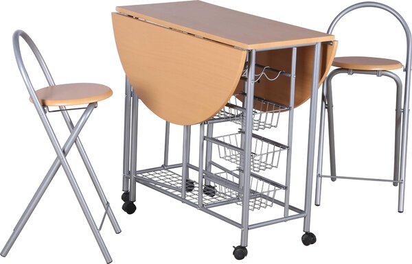 Set da tavola Beatrice, su ruote, 2 sedie - legno/metallico