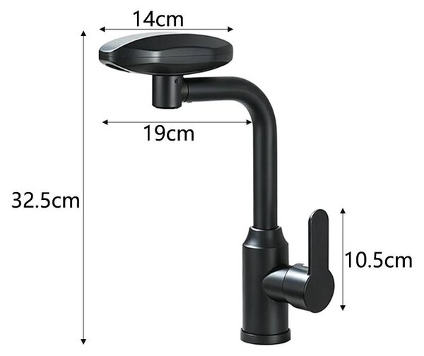 Miscelatore per cucina - Miscelatore a cascata - Nero - Miscelatore monocomando - Acqua calda e fredda - Girevole a 360° - 3 tipi di getto - Montaggio monoblocco